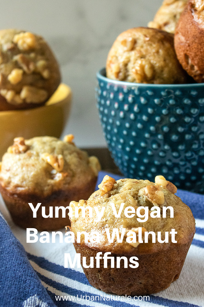 Yummy Vegan Banana Walnut Muffins - This vegan banana walnut muffin recipe is a delectable blend of mashed bananas, walnuts, vegan butter, plant-based milk, vegan egg replacer, vanilla and brown sugar.  #vegan  #banana  #walnuts   #veganmuffins   #bananawalnutmuffins  #vegandesserts  